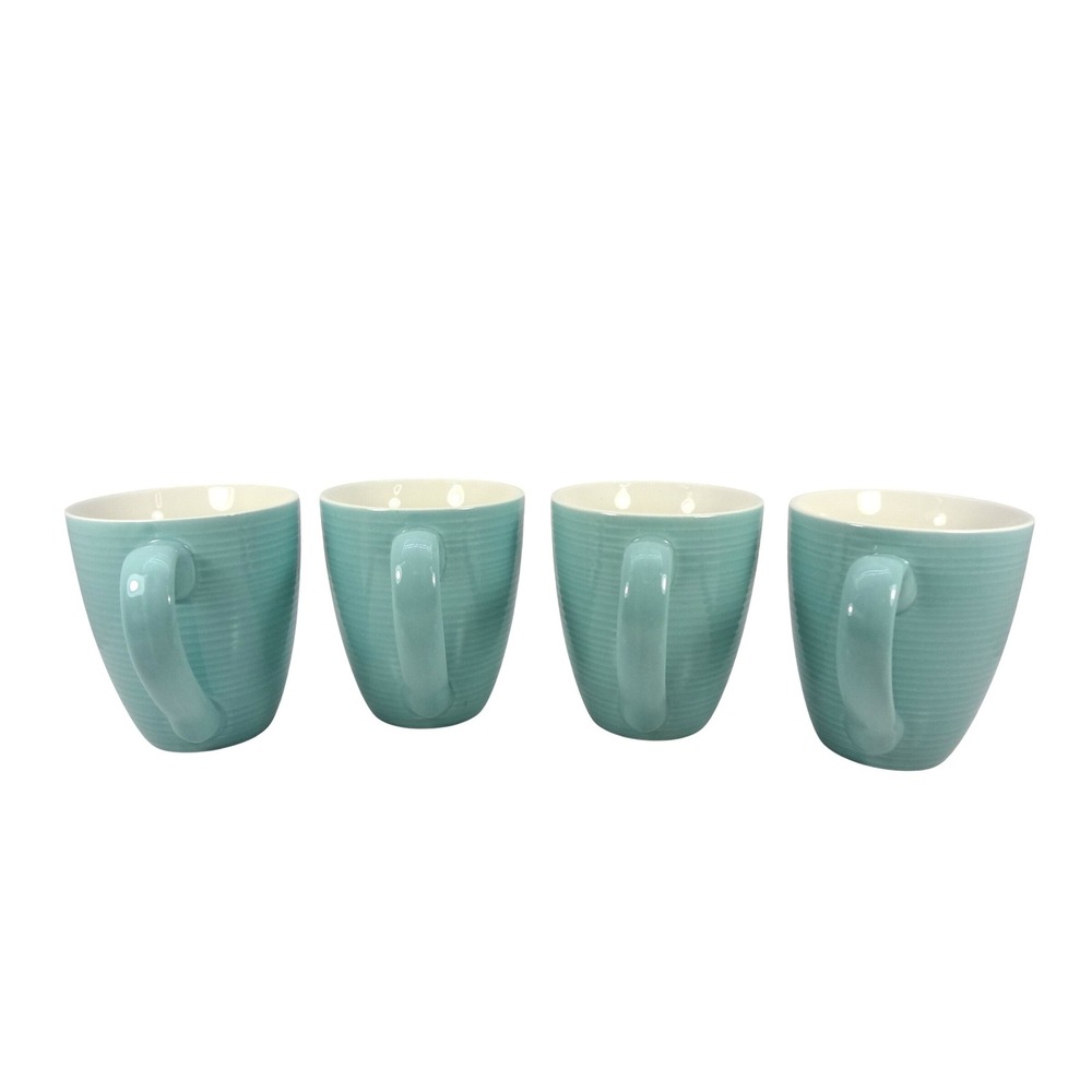 Dowan Ceramic Coffee Mug Set of 4‎ Turquoise Blue Ribbed Textured Porcelain Cups